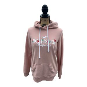 HOLLISTER Women's Graphic Hoodie Jumper Pink Cotton - Size Small New with Tags